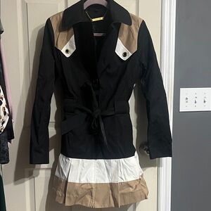 IMAN Black, White, and Tan Trench Coat